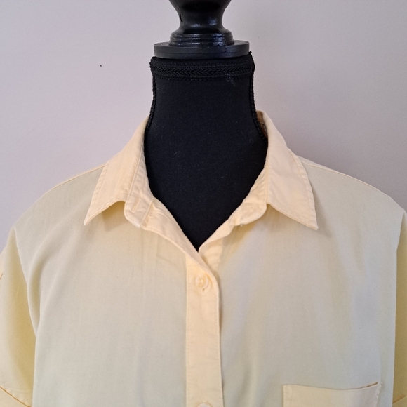 NWT Como Vintage Short Sleeved Yellow Blouse Medium Women's Button Up Shirt - Picture 8 of 15